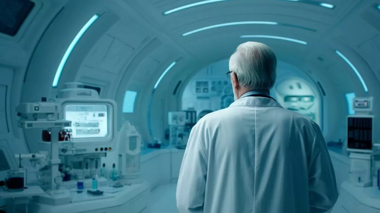 medic imbracat intr-un costum alb intr-un laborator de noua generatie