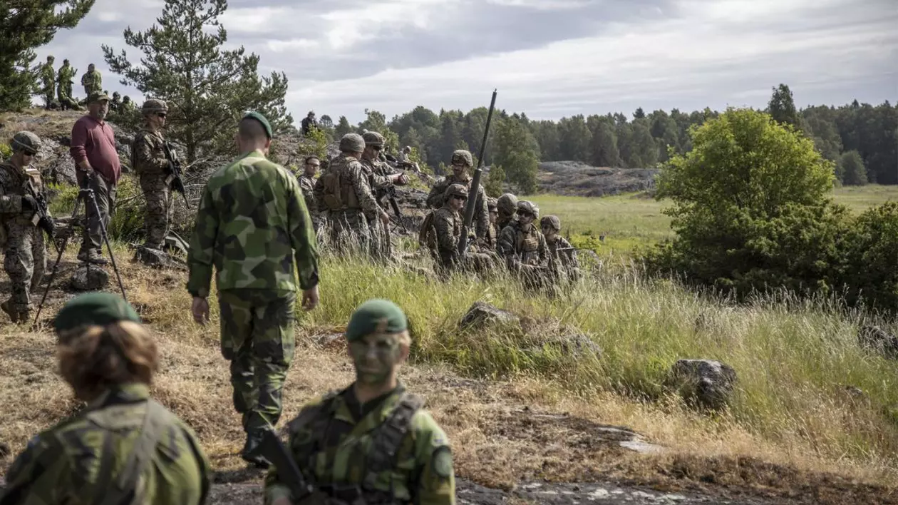 Militari din Corpului Maine al SUA și Regimentului Amfibiu din Stockholm, în timpul exercițiilor militare Baltops 24 pe insula Uto, situată în arhipelagul Stockholm