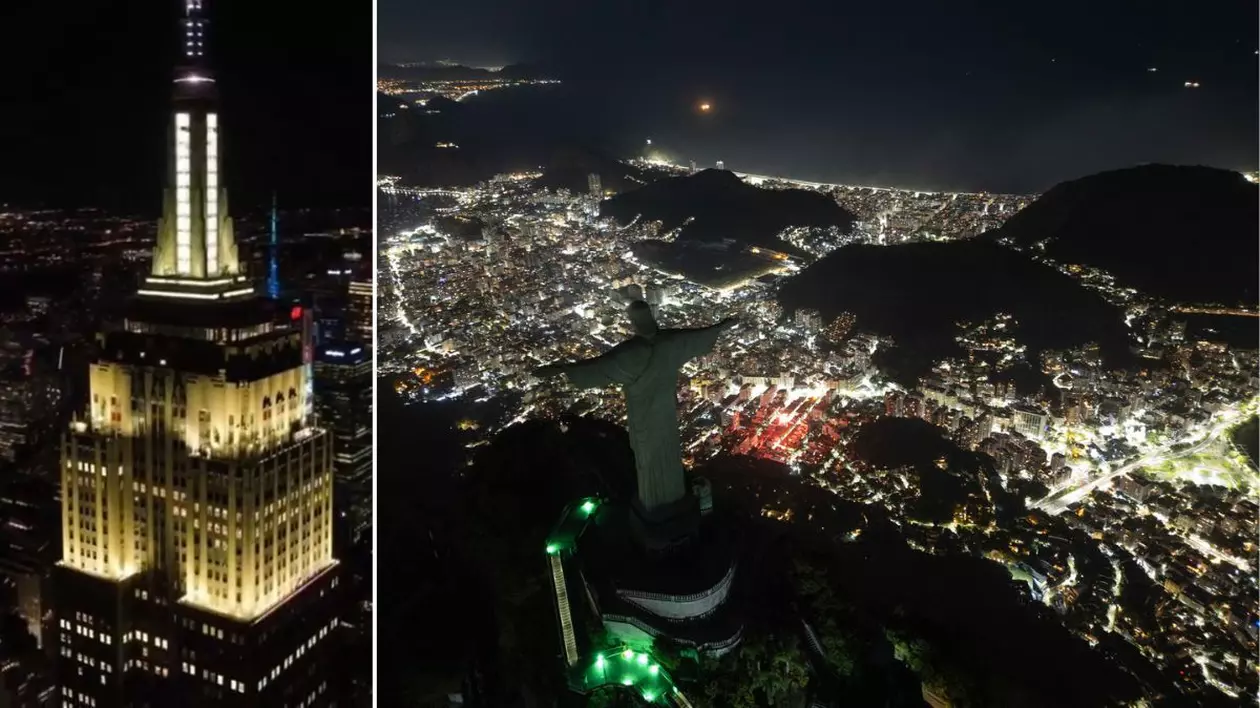 ora pâmântului la Emire State Building și statuia lui Cristos Mântuitorul din Rio de Janeiro