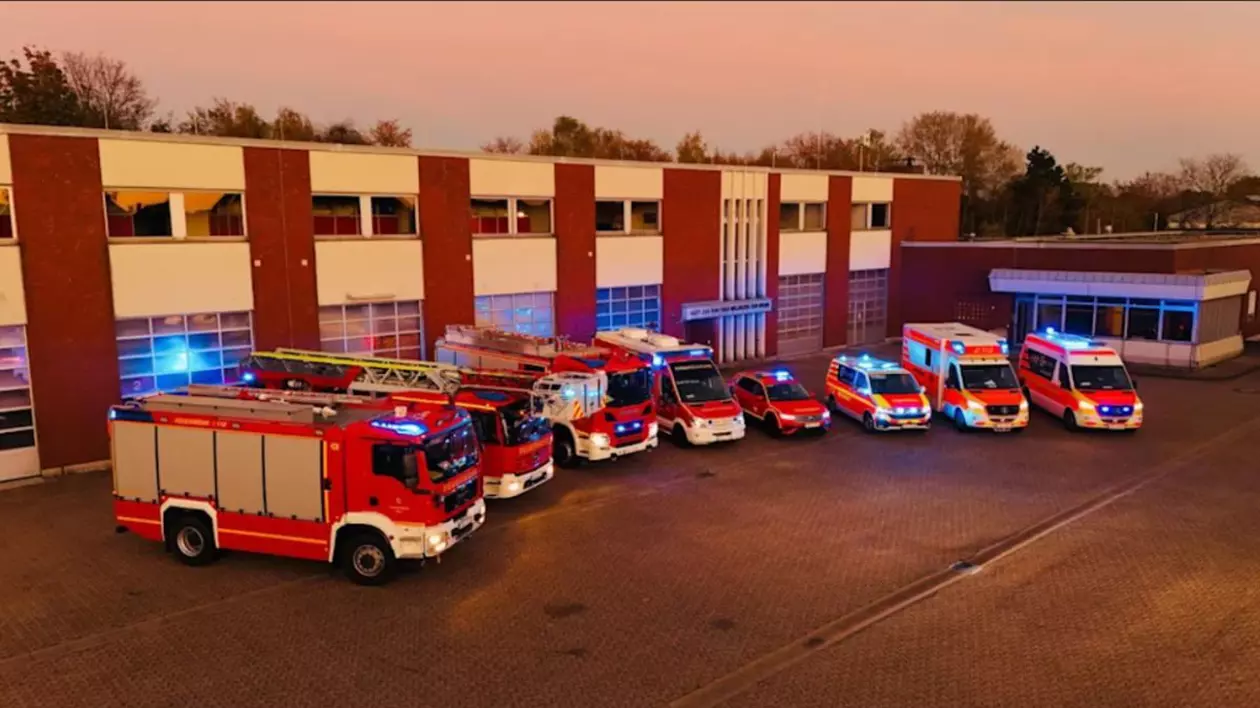Mai multe autospeciale sunt parcate în stația de pompieri a orașului Dulmen din Germania, care a fost păcălit cu 400.000 de euro la cumpărarea a două mașini