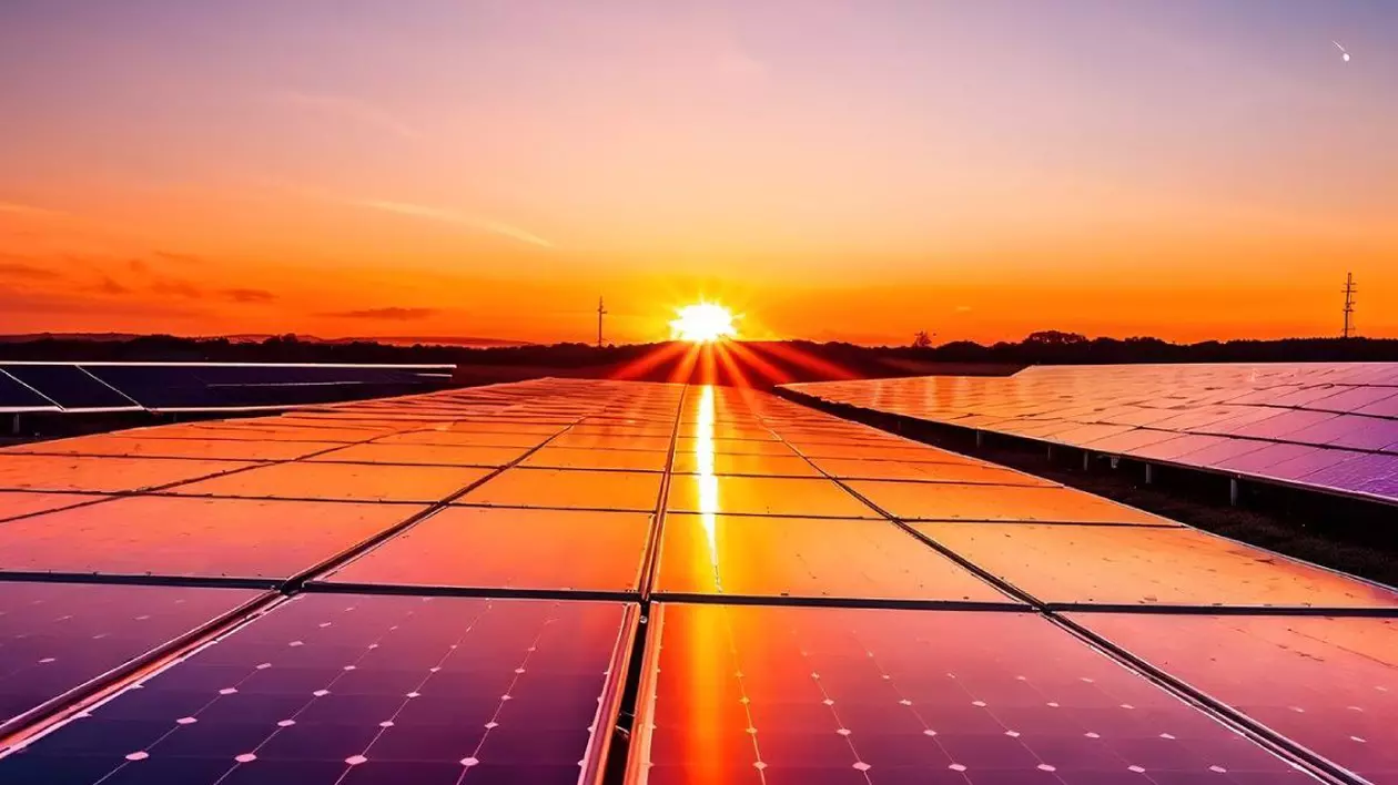 Primul plan al panourilor de energie solară cu soarele apusului în fundal Foto: Profimedia Images