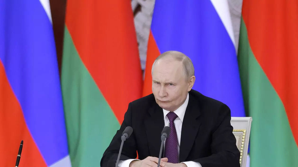 Președintele rus, Vladimir Putin, la conferința de presă cu Aleksandr Lukașenko Foto: Profimedia