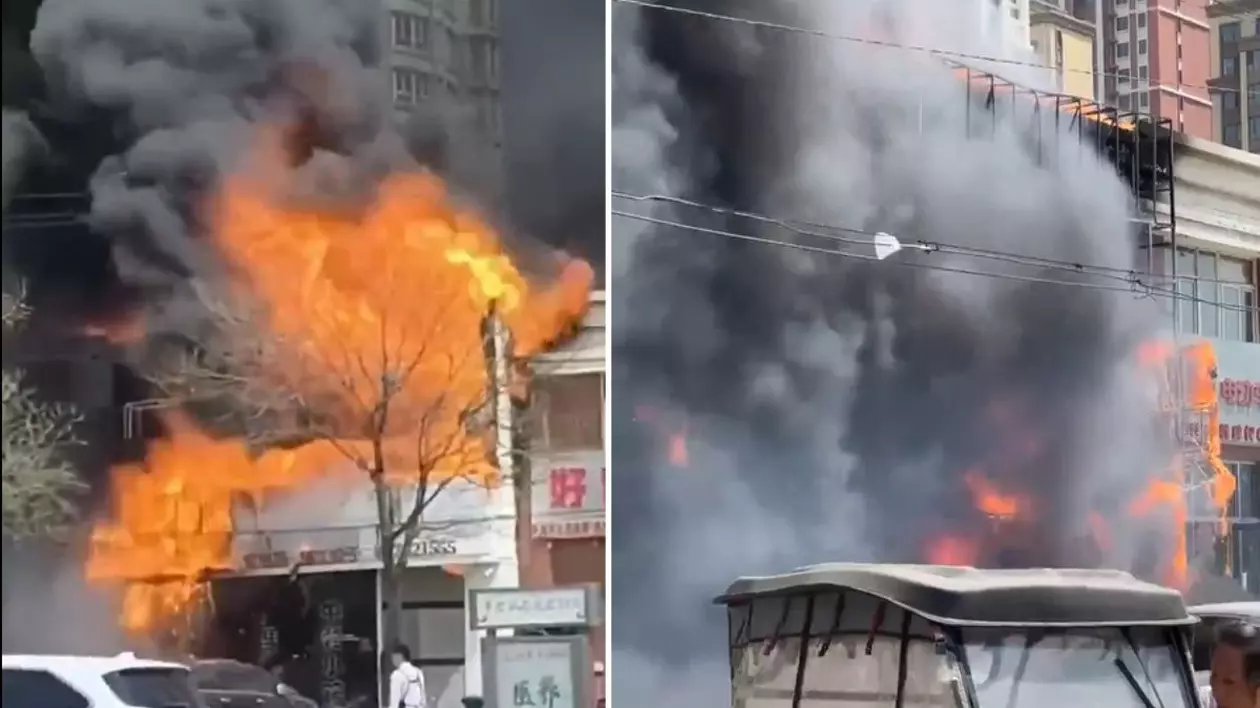 restaurant în flăcări în orașul Liaoyang din nord-estul Chinei