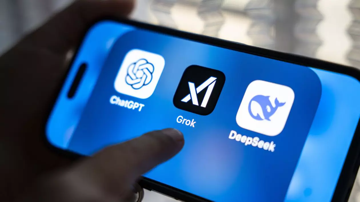 Aplicațiile ChatGPT, Grok și DeepSeek afișase pe ecranul unui smartphone.