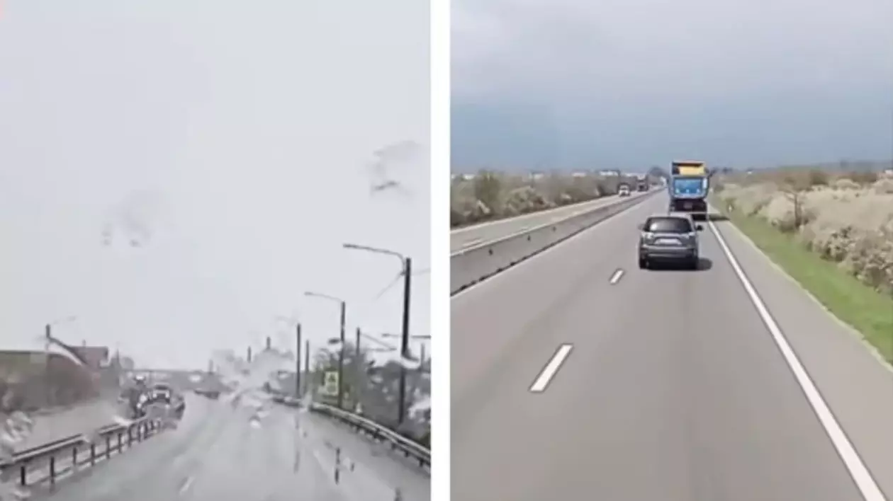 Două anotimpuri, la distanță de 4 kilometri, lângă Craiova. FOTO: Captură video.