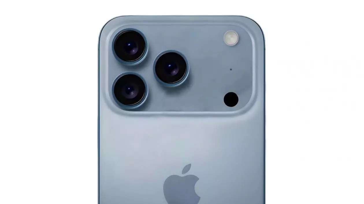 Prim plan imaginat cu eventualul spate al noului iPhone 17 Pro în culoare „Sierra Blue”.