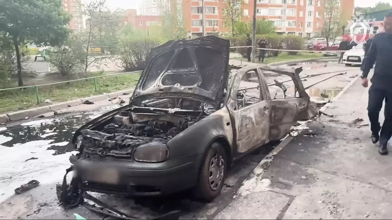 Mașina care a explodat și l-a ucis pe generalul rus Iaroslav Moskalik Foto: Hepta