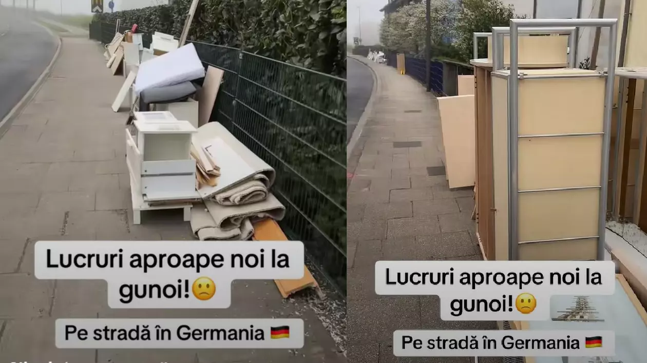 Mobilier pus la gunoi, în fața caselor, pe o stradă din Germania