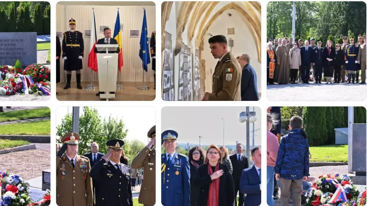 Omagiu pentru soldații români care au căzut pentru eliberarea orașului Brno, din Cehia Captură MApN/ Facebook