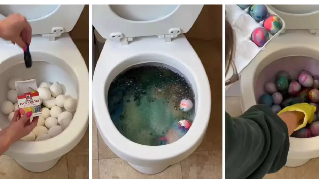 Gospodina care vopsește ouăle de Paște în toaletă, video viral: „Vom lua un nou virus”