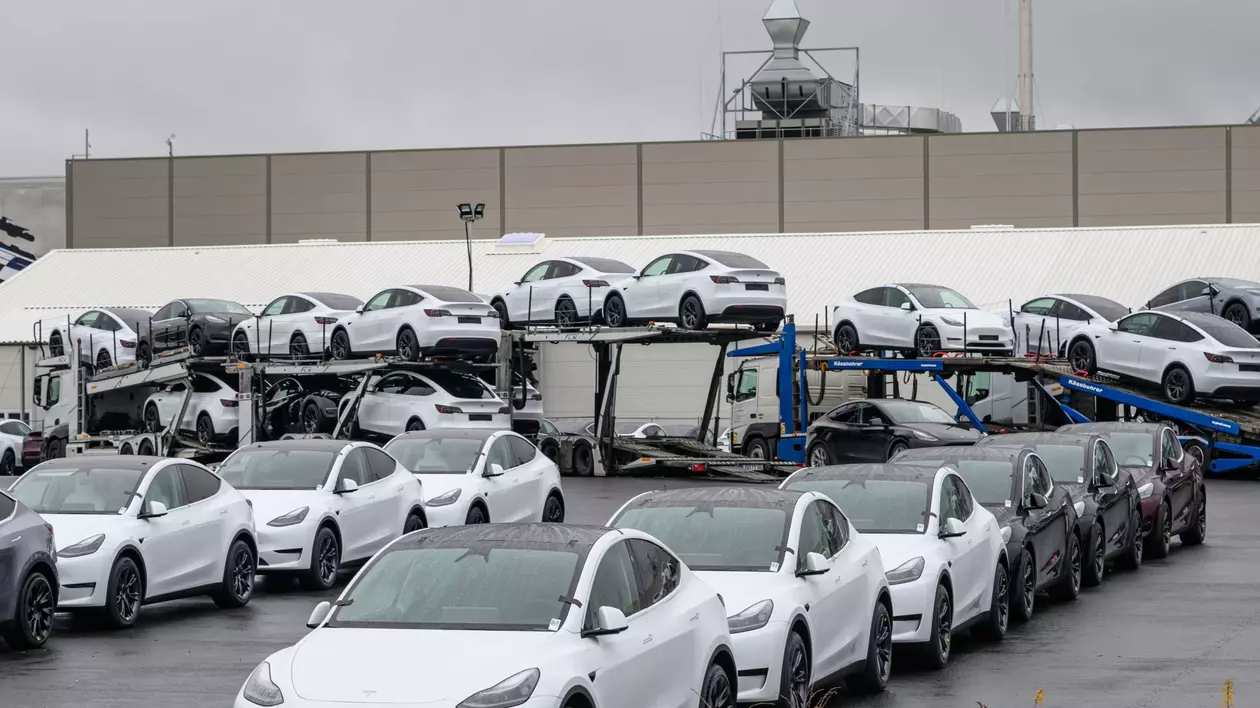 Mai multe mașini Tesla, model Y.