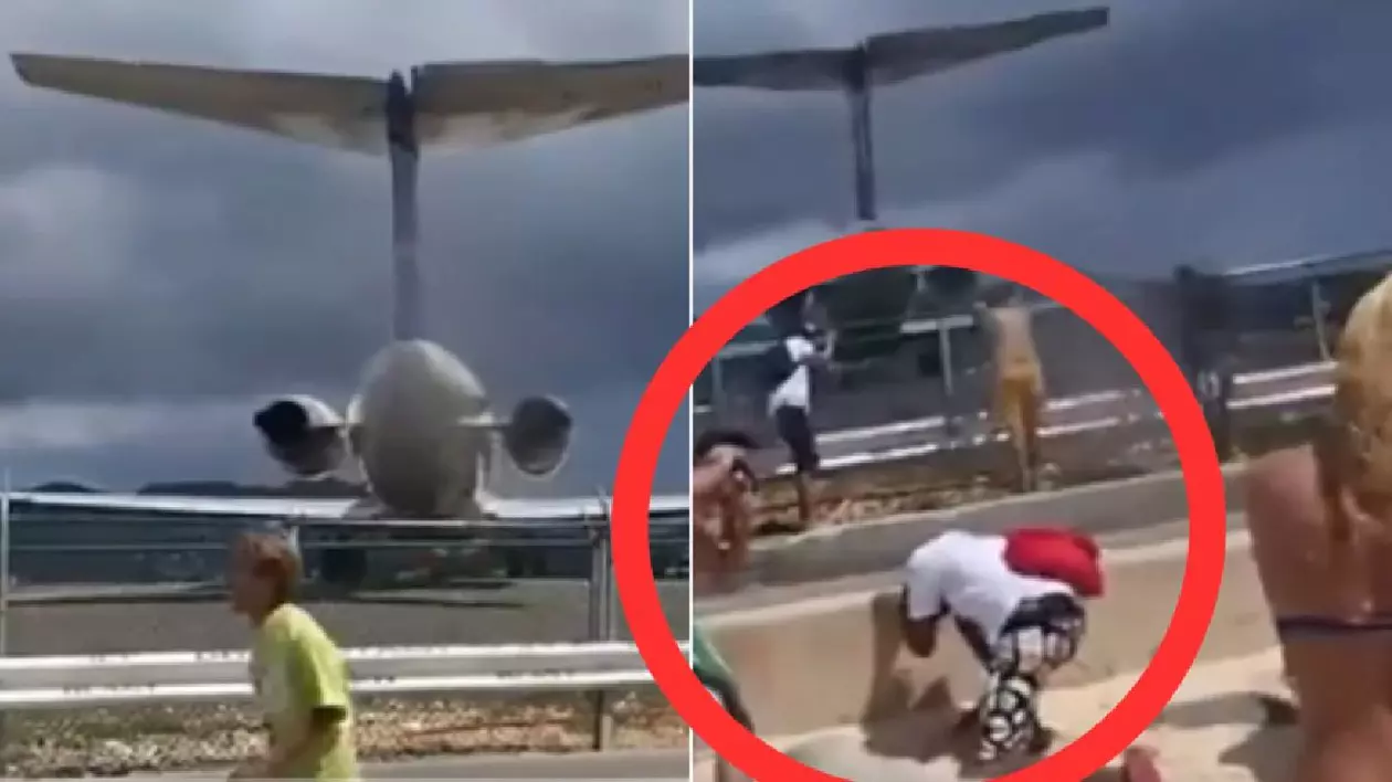Turiști aruncați în apă de suflul unui avion, pe plaja din Caraibe | VIDEO