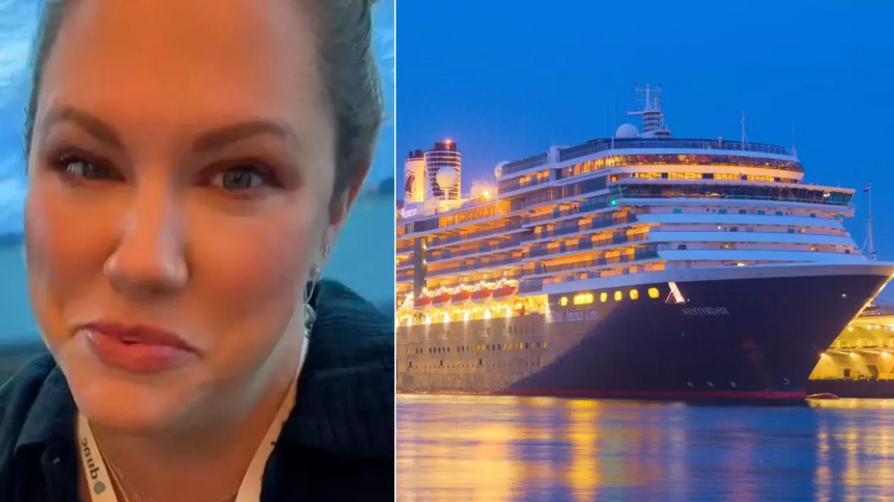 Colaj foto cu Christine Kesteloo, director la compania de croazieră, în stânga, și o navă de croazieră, noaptea, cu luminile aprinse, în dreapta