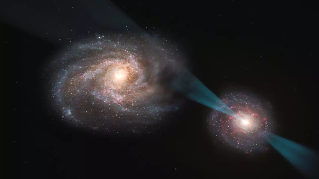 Imagini artistice arată două galaxii angajate într-o „luptă cosmică”