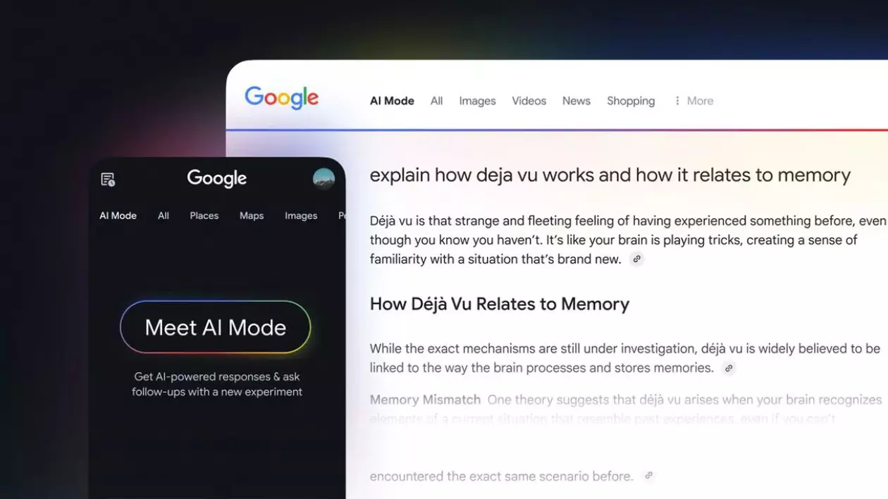 Două ferestre noi de căutrare din Google Search AI Mode, care exemplifică integrarea Inteligenței Artificiale în motorul de căutare.