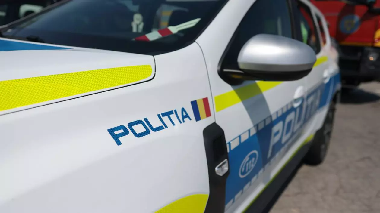 Mașina Poliției Române, marcat vizibil cu inscripția „POLIȚIA”, de culoare albă, cu benzi reflectorizante galben-neon și albastru