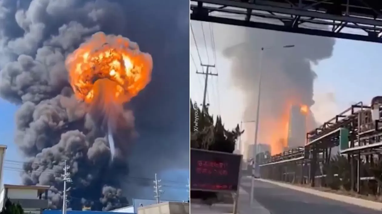 Colaj cu momentul unei explozii arata ca o ciuoerca de fum negru, dens, si flîcări