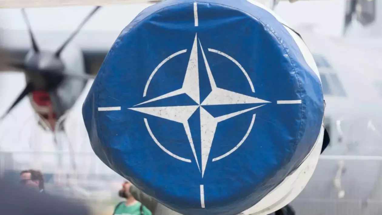 Imaginea arată imprimat simbolul NATO