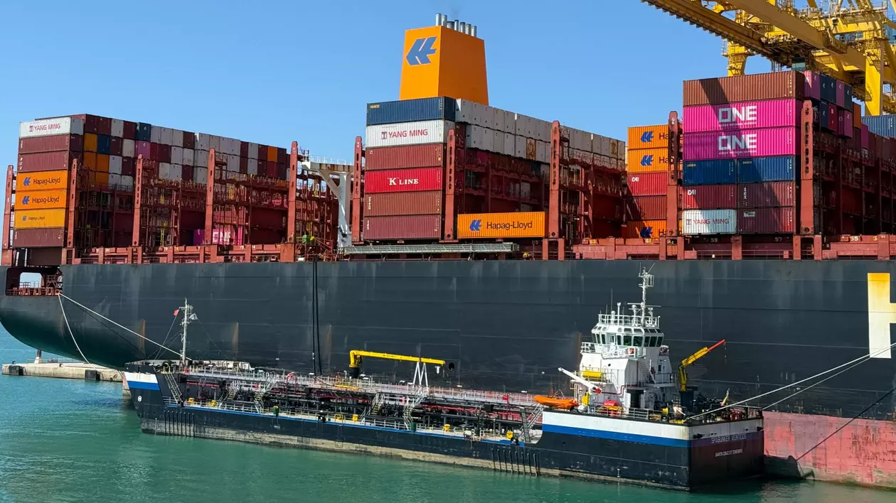 Navă de containere într-un port
