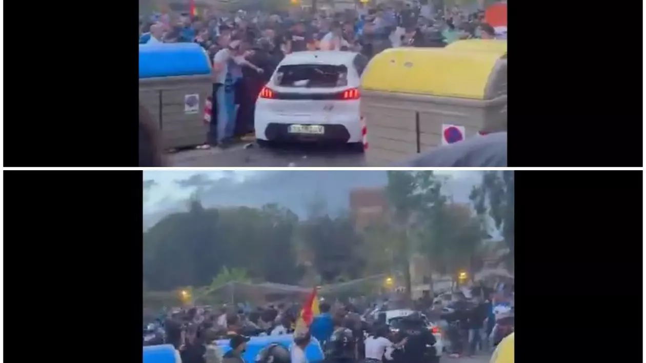 Momentul în care o maşină a intrat în fanii echipei Espanol înaintea derbiului cu Barca. 13 persoane au fost rănite I VIDEO