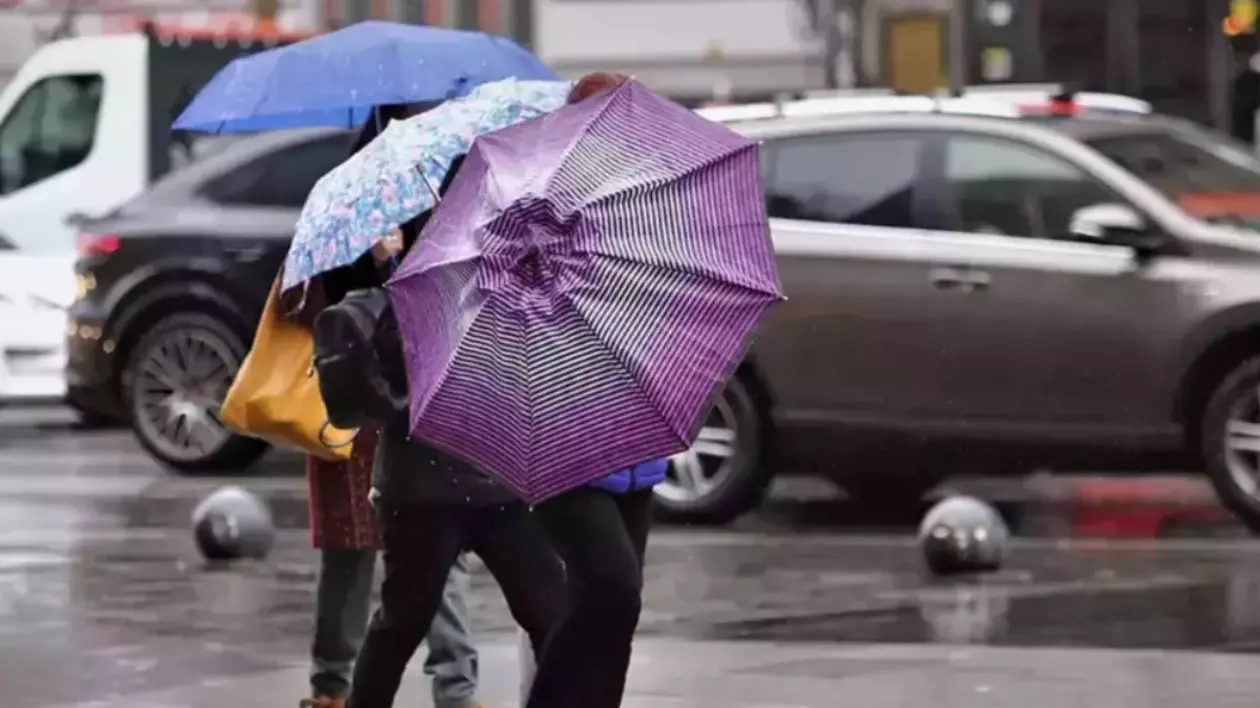 În imagine sunt ilustrați oameni care țin umbrela de ploaie