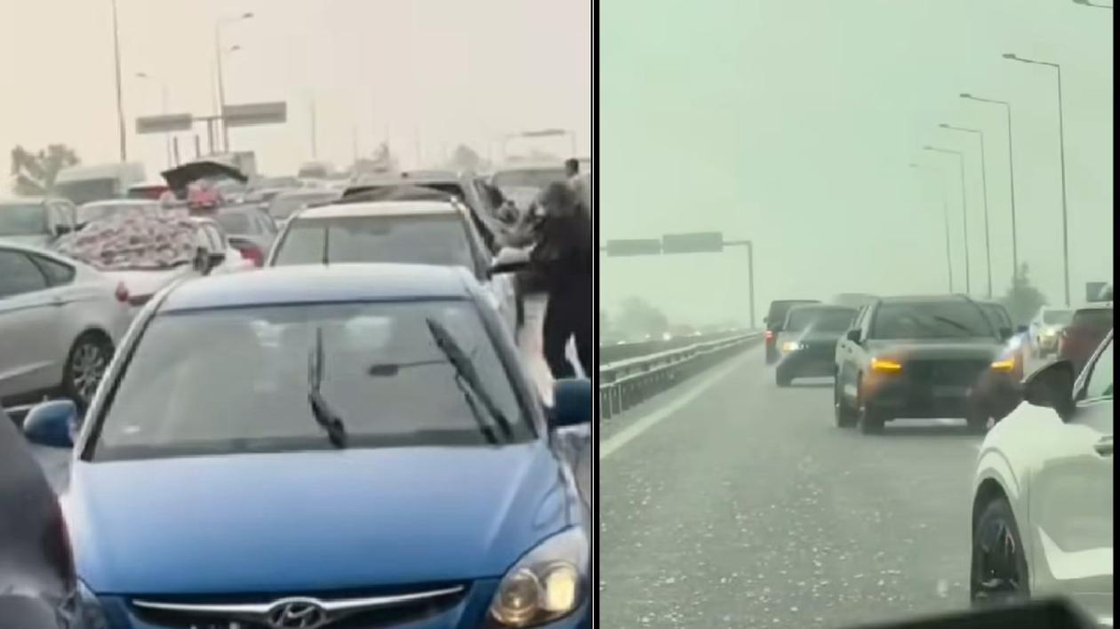 Șoferii au întors pe autostradă și au vrut să fugă pe contrasens, ca să scape de grindină, pe A3 București Ploiești