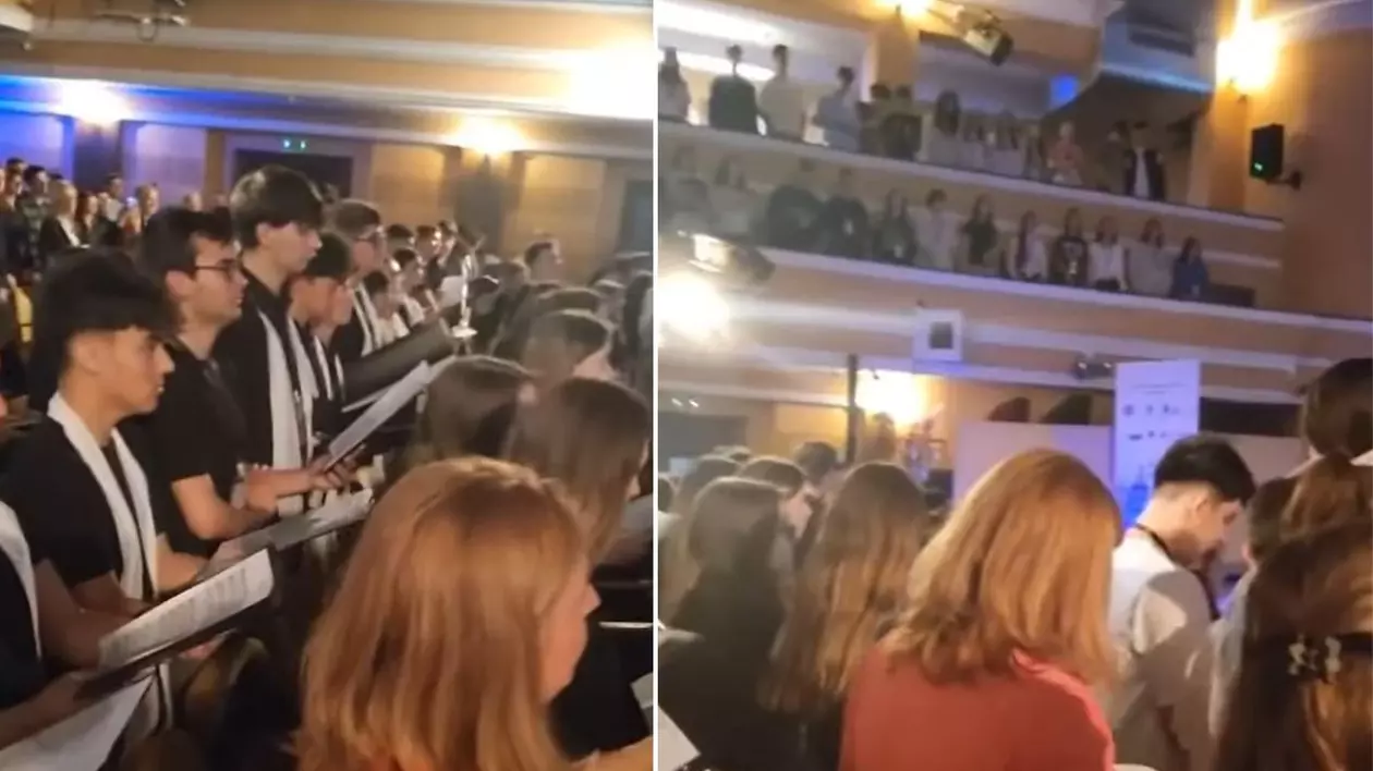 Sute de elevi olimpici din Timișoara au cântat „Oda bucuriei” la Olimpiada Națională a Corurilor, de Ziua Europei | VIDEO