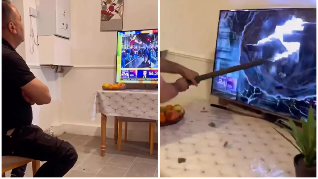 Un român și-a spart televizorul de nervi, s-a filmat și a pus imaginile pe TikTok, după ce George Simion a pierdut alegerile prezidențiale