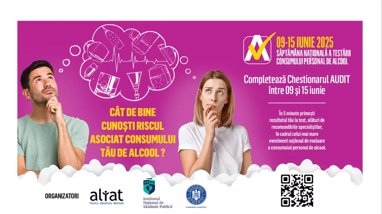 Românii îşi pot evalua consumul de alcool între 9 și 15 iunie 2025, în cadrul campaniei Săptămâna Naţională a Testării AUDIT