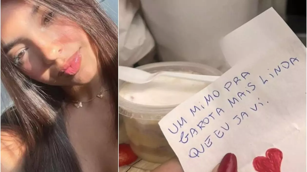 Colaj cu o tanara in partea stânga, cu parul desfacut, in dreapta un biletel cu un scris de tipar si o inimioara, langa el o mică cutiuta si o lingura de plastic
