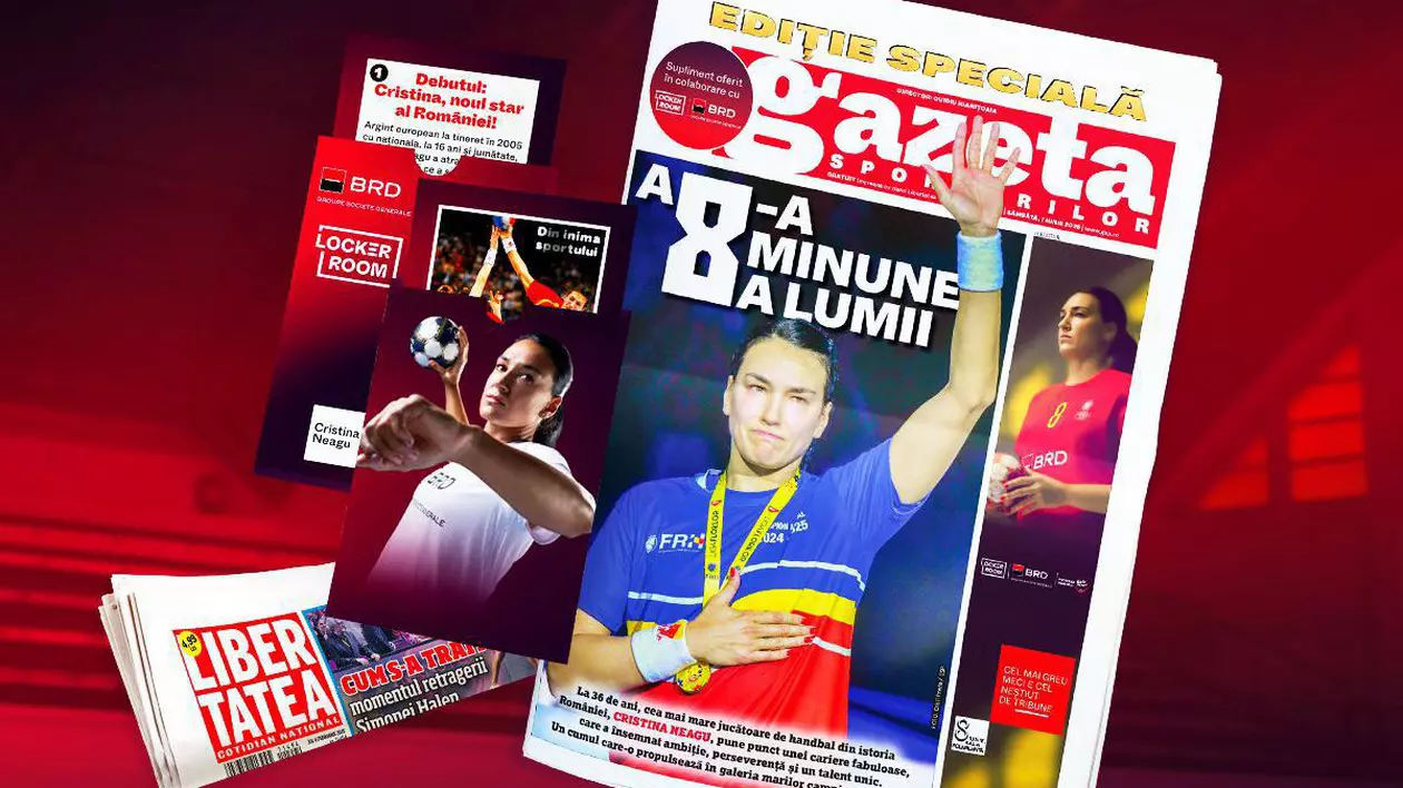 Suplimentul Gazeta Sporturilor, lângă ziarul Libertatea, pe fundal roșu
