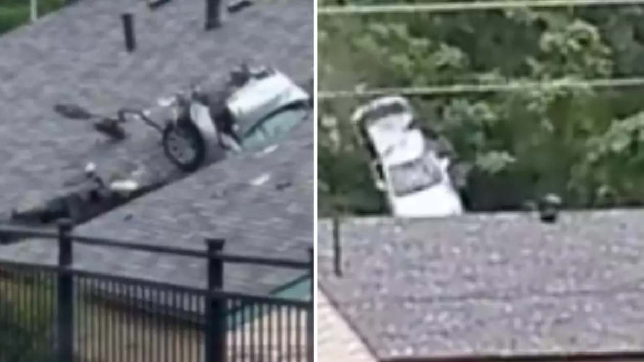 mașina care a aterizat în acoperiș
