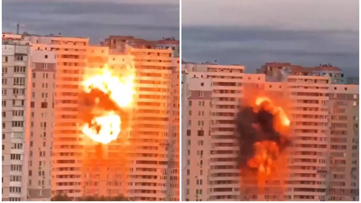 Momentele în care o dronă ruseasca lovește un bloc de locuinte din Kiev - 17 iunie 2025