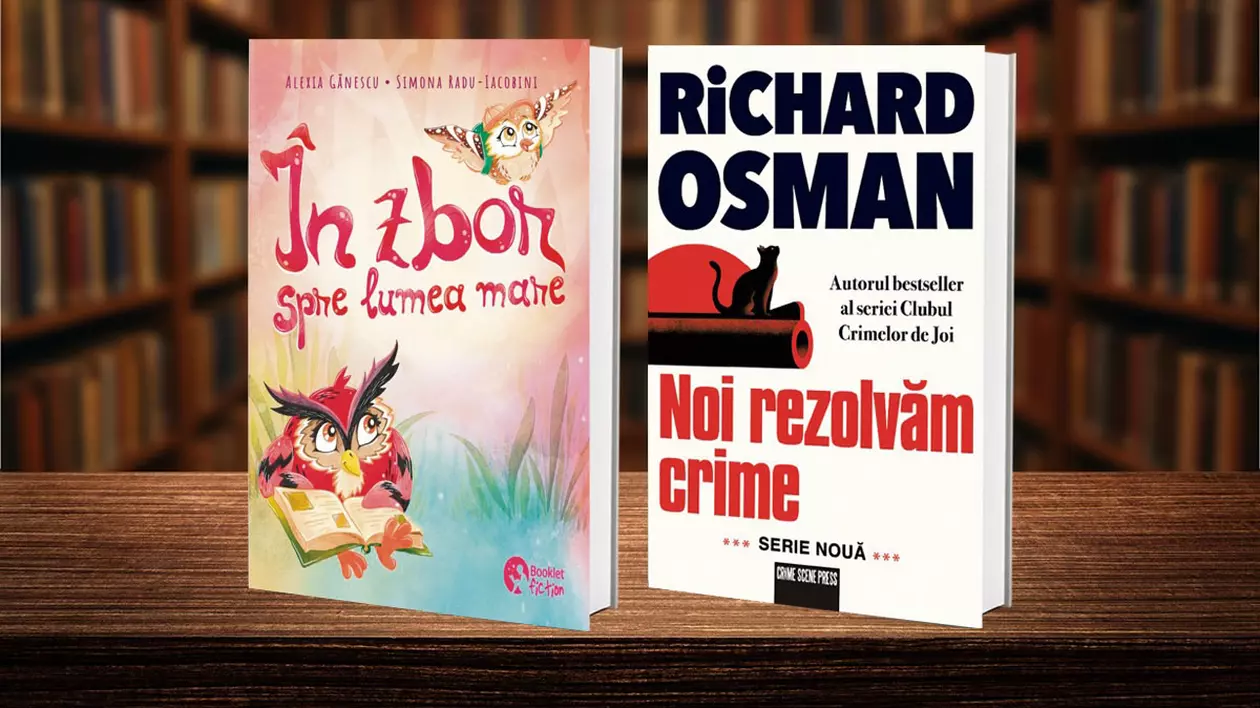 Doua cărți care stau pe masa, la o biblioteca