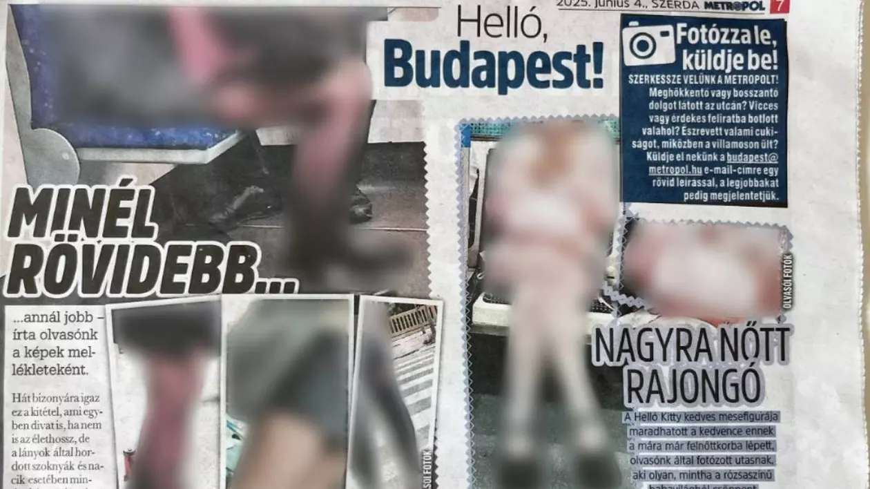 O fotografie din ediția ziarului maghiar Metropol în care au fost publicate imaginile cu femei în fustă scurtă trimise de cititori.