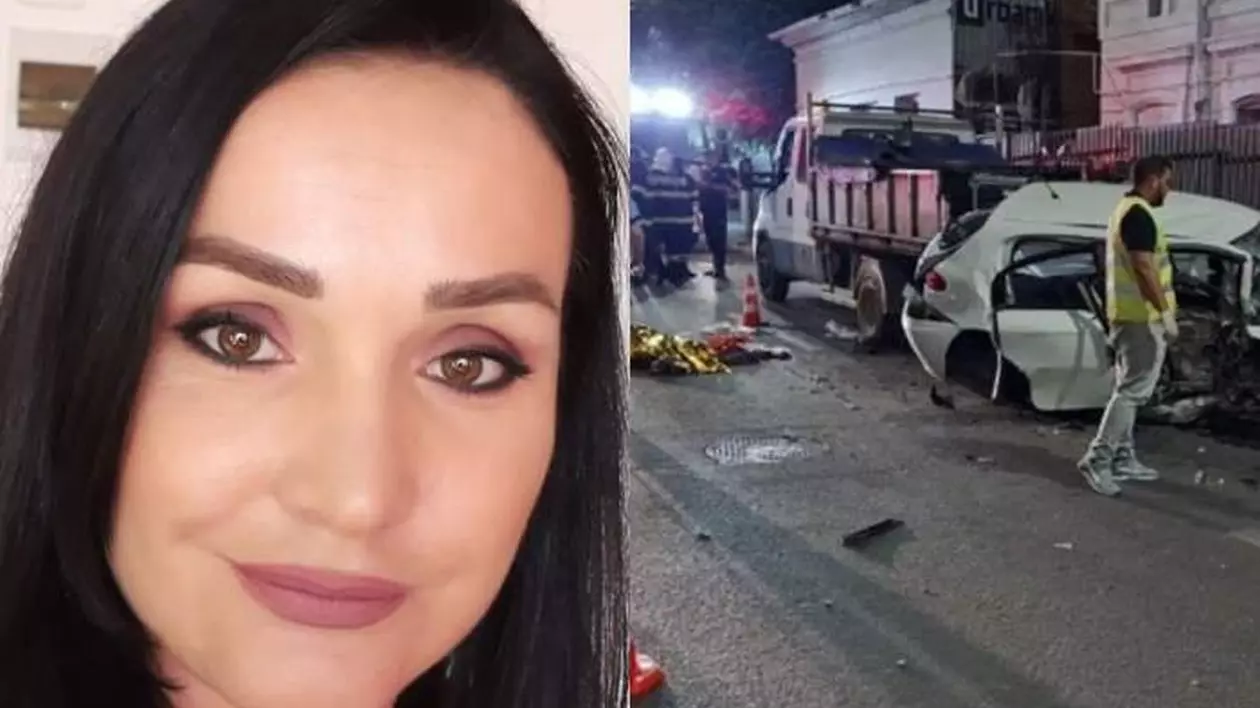 În stânga, șoferița beată din Iași, Adina Ghervase, care a omorât patru muncitori după ce a intrat în ei cu 148 km/h, iar în dreapta este o imagine de la locul accidentului, Iași, 16-17 iunie 2022