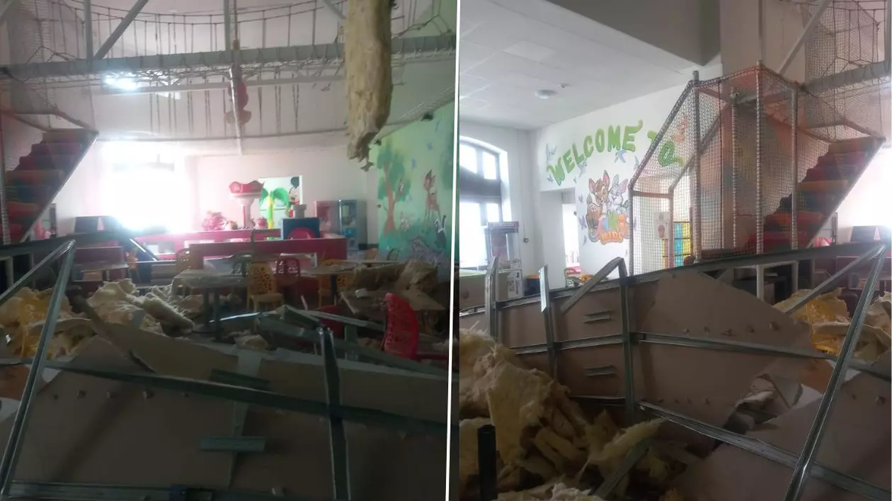Tavanul unui loc de joacă din Botoșani s-a prăbușit peste părinți și copii