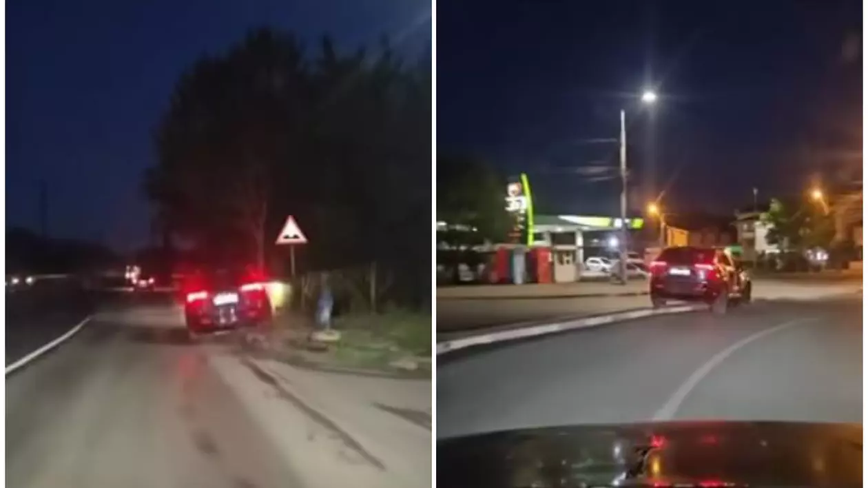 Imaginea prezintă o mașină care este oprită pe bordură în două locuri diferite