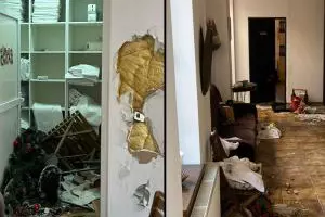 The disaster left behind by several young people who rented a New Year's Eve villa in Bucharest.  The owner put his hands on his head the next day