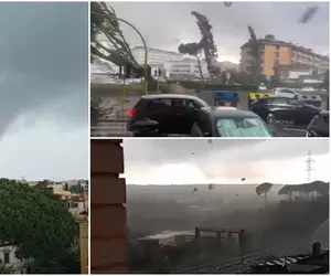 O tornadă puternică a ridicat tarabele dintr-o piață și le-a aruncat peste mașini, la Roma. Furtuna a smuls din rădăcini zeci de copaci