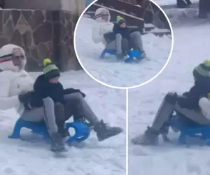 Oamenilor nu le-a venit să cradă că e el! Îmbrăcat sport, cu o geacă groasă, albă, gluga trasă pe cap și ochelari de soare, și-a făcut apariția relaxat pe pârtie, la 58 de ani, și s-a distrat ca-n copilărie, pe săniuță! Spune drept, îți dai seama cine e în poze? FOTO