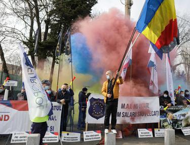 Membrii sindicatului polițiștilor europeni, EUROPOL, au protestat în fața Palatului Cotroceni. Foto: Inquam Photos / George Calin