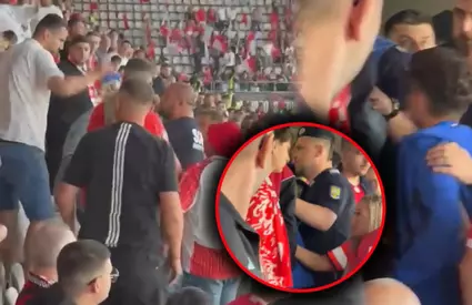 Scandal după golul lui Dawa în Dinamo – FCSB! Un copil, fan al roş-albaştrilor, evacuat de jandarmi din mijlocul fanilor dinamovişti. Video