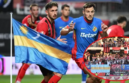 Îi paște o nouă sancțiune?! Steagul Ținutului Secuiesc, în tribune la Csikszereda – FCSB. Cum a fost mascat pe transmisia TV. Foto