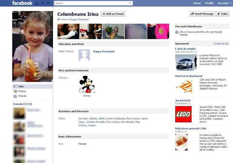 La 4 ani, Irina Columbeanu are cont de Facebook