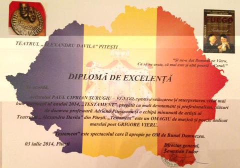 Actorul FUEGO, premiat din nou pentru piesa TESTAMENT