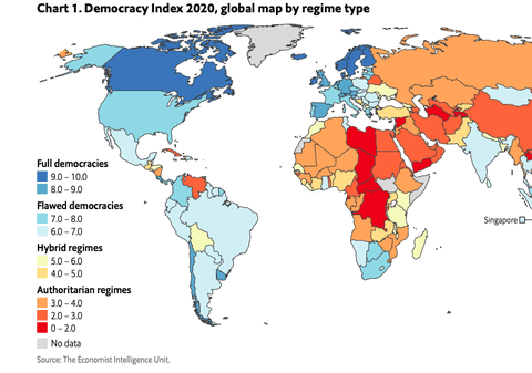 Indicele Democrației în 2020: România, pe locul 62, cu cel mai mic scor la „cultură politică”. Botswana și Mongolia, peste noi