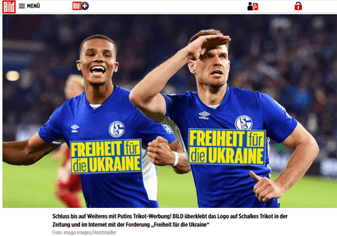 „Libertate pentru Ucraina”, mesajul cu care ziarul german Bild va cenzura imaginile în care apare sponsorul echipei Schalke, compania rusă Gazprom