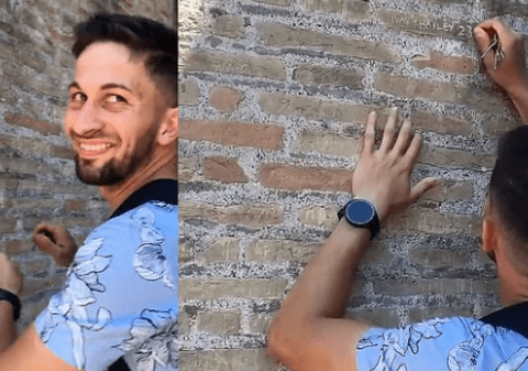Un turist și-a scrijelit numele lui și al iubitei pe Colosseum. Ce pedeapsă poate primi acum
