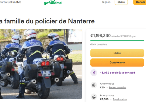 Strângerea de fonduri online pentru polițistul francez care l-a ucis pe tânărul Nahel a depășit 1 milion de euro